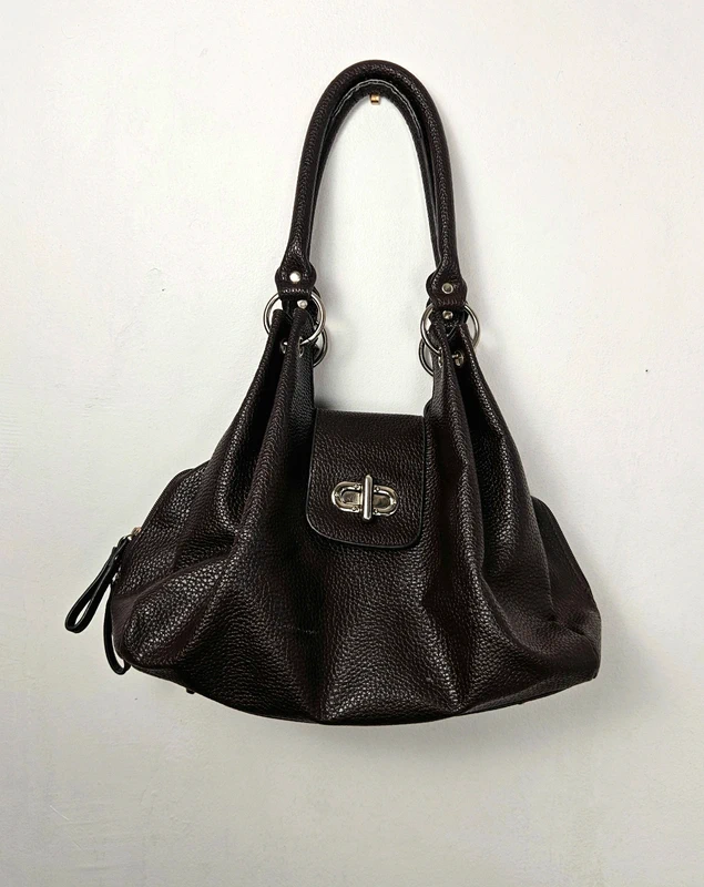 Sac à main Jacqueline Riu cuir marron chocolat grand format style cabas