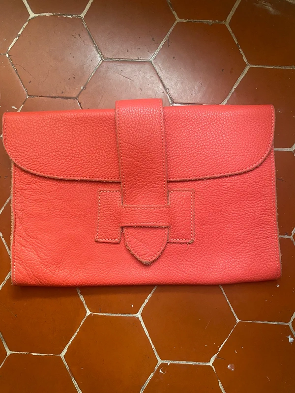 Grande pochette en cuir rose/corail