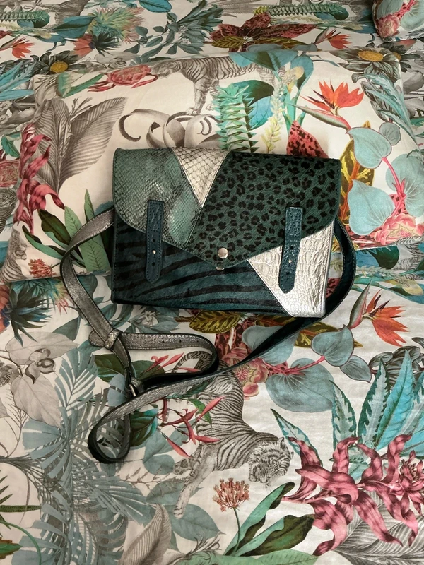 Sac Paul Marius cuir vert bleu argent très bon état