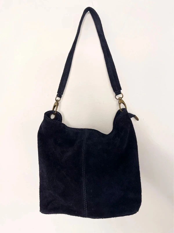 Sac porté épaule cuir véritable Made in Italy bleu marine – Hobo bag vintage Y2K