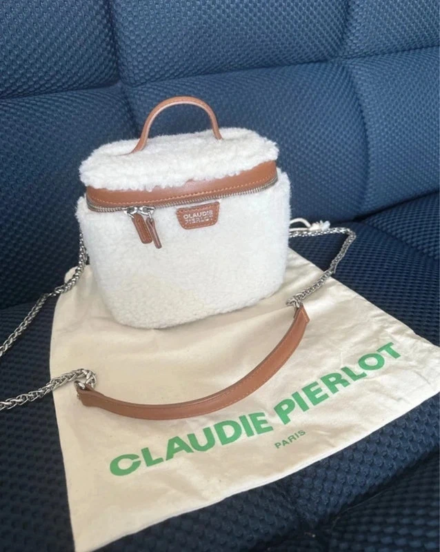 Sac vanity Claudie Pierlot écru / camel effet moumoute