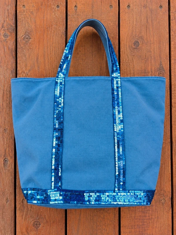 Vanessa Bruno Sac Cabas M bleu sequins toile de coton très bon état