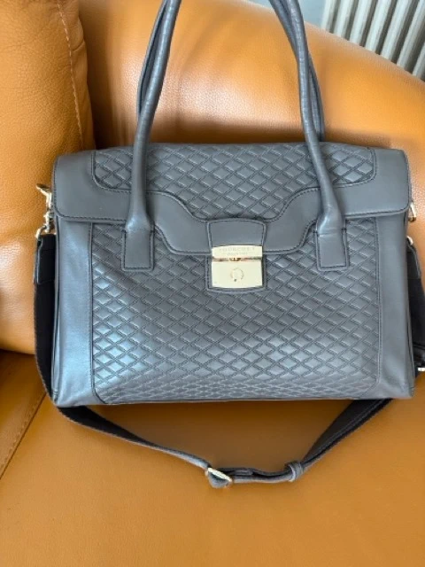 Grand sac Pourchet en cuir vachette couleur taupe