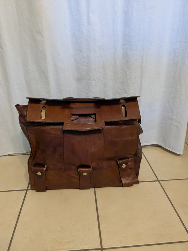 Très grand sac cabas de voyage en cuir marron Astor