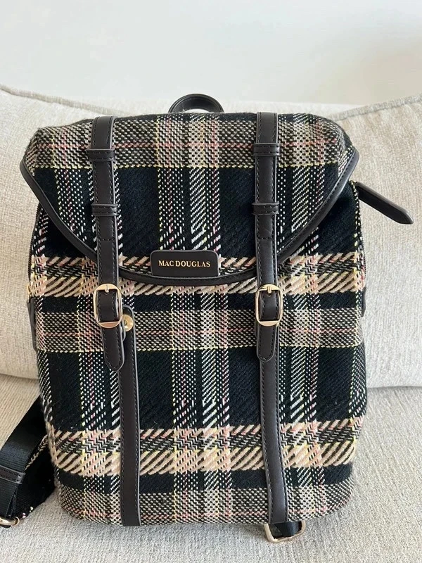 Sac à dos Mac Douglas tartan écossais style vintage carreaux noir beige