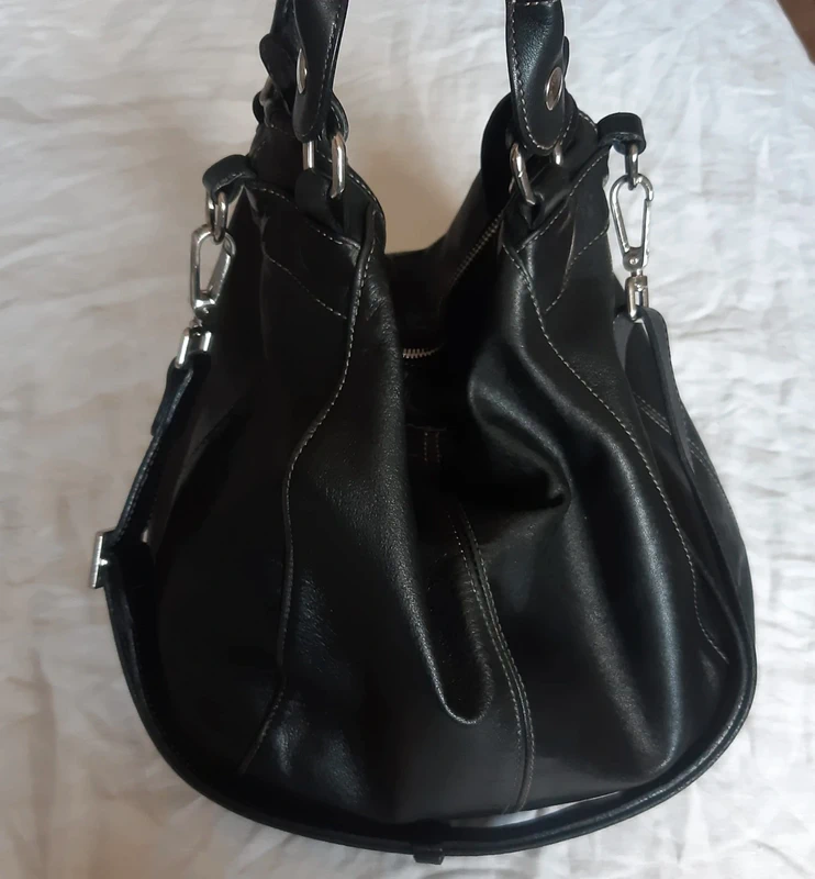 Sac à main bandoulière cuir noir Texier