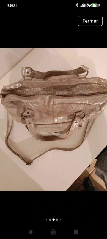Grand sac cuir pièces doré 40x30cm