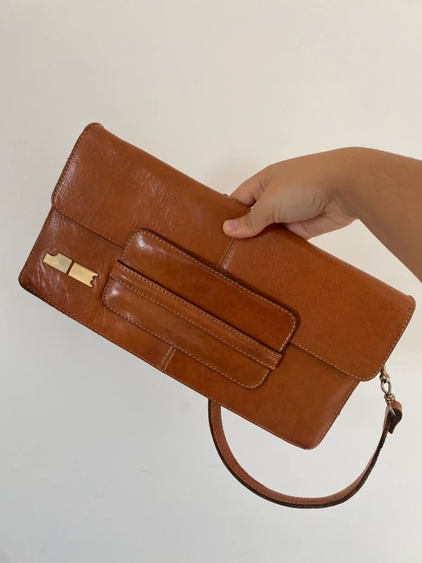 Pochette Jacques Esterel vintage années 70 cuir marron monogramme JE