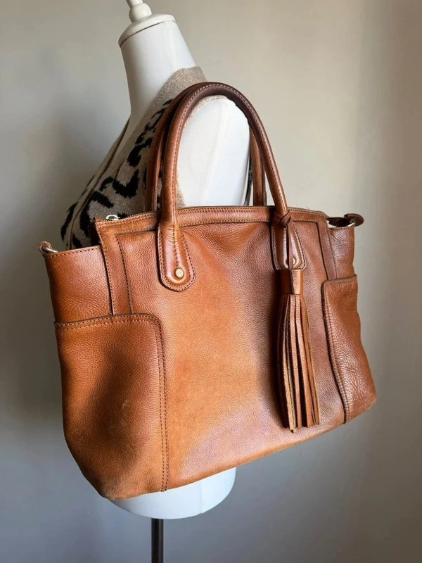 Sac Massimo Dutti en cuir véritable vintage marron cognac