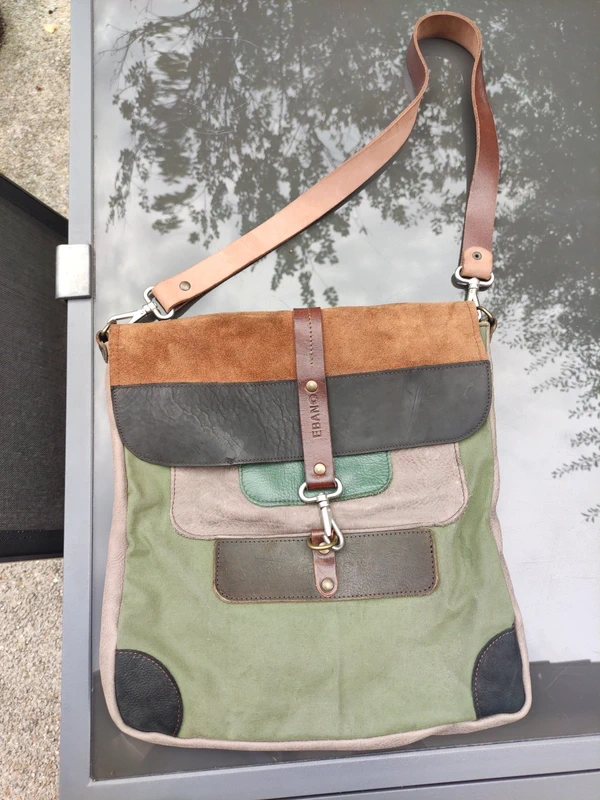 Grand Sac besace maroquinerie eban nubuck et tissus