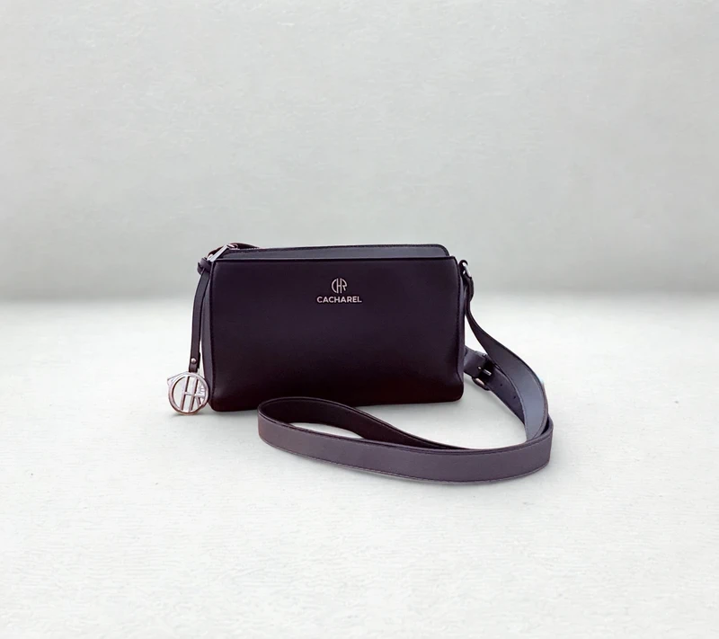 Sac bandoulière Cacharel cuir Noir & Gris Très bon état 25x15 cm bandoulière, ré