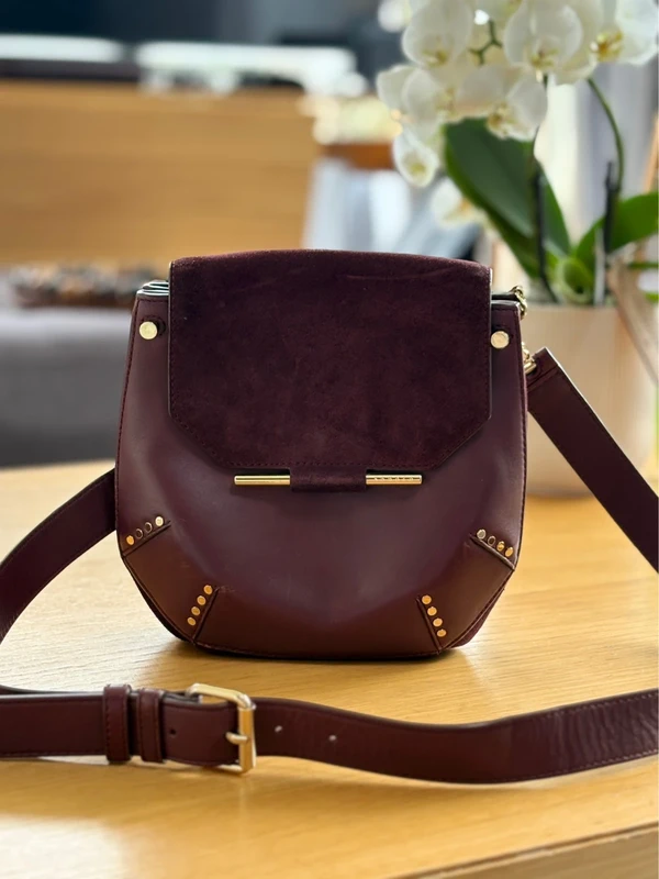 Sac bandoulière cuir / daim Sandro bordeaux aubergine