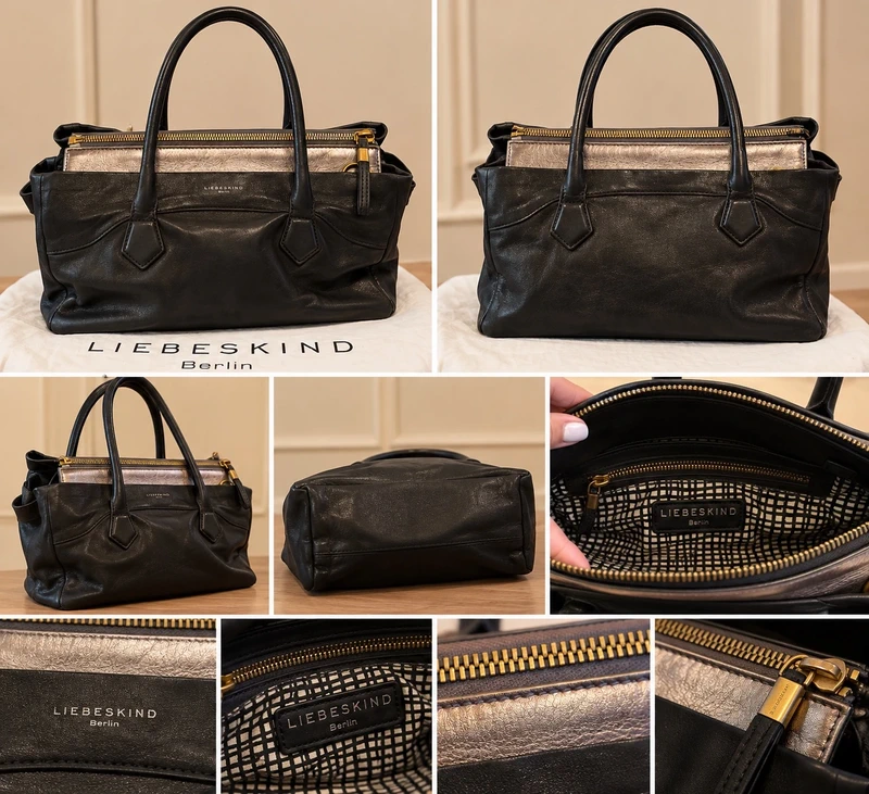 Sac à main Liebeskind Berlin en cuir noir – Détails métallisés dorés
