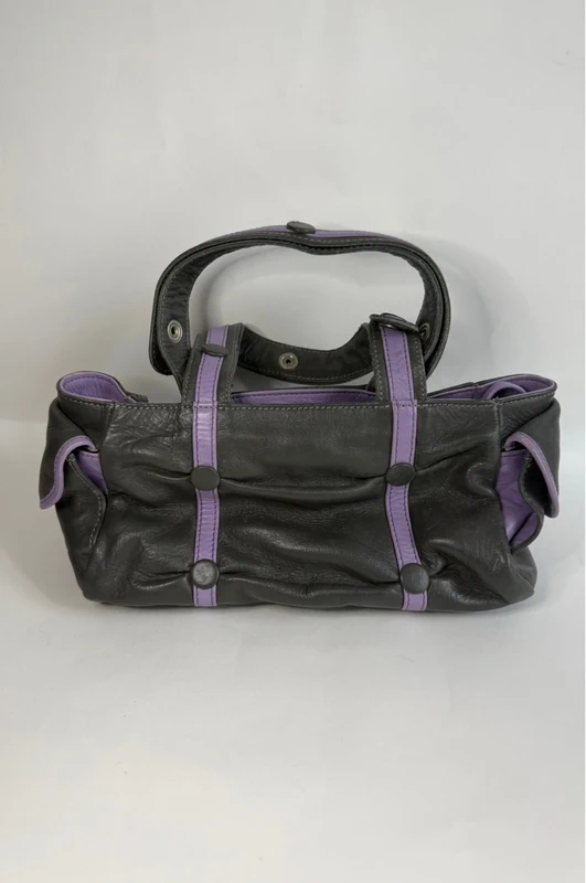Sac Lumi cuir bicolore vert foncé & lilas – style vintage / créateur – avec dust
