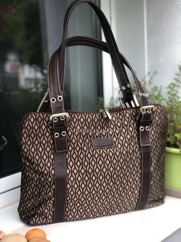 Sac sacoche Texier Vintage - Cuir et toile losanges